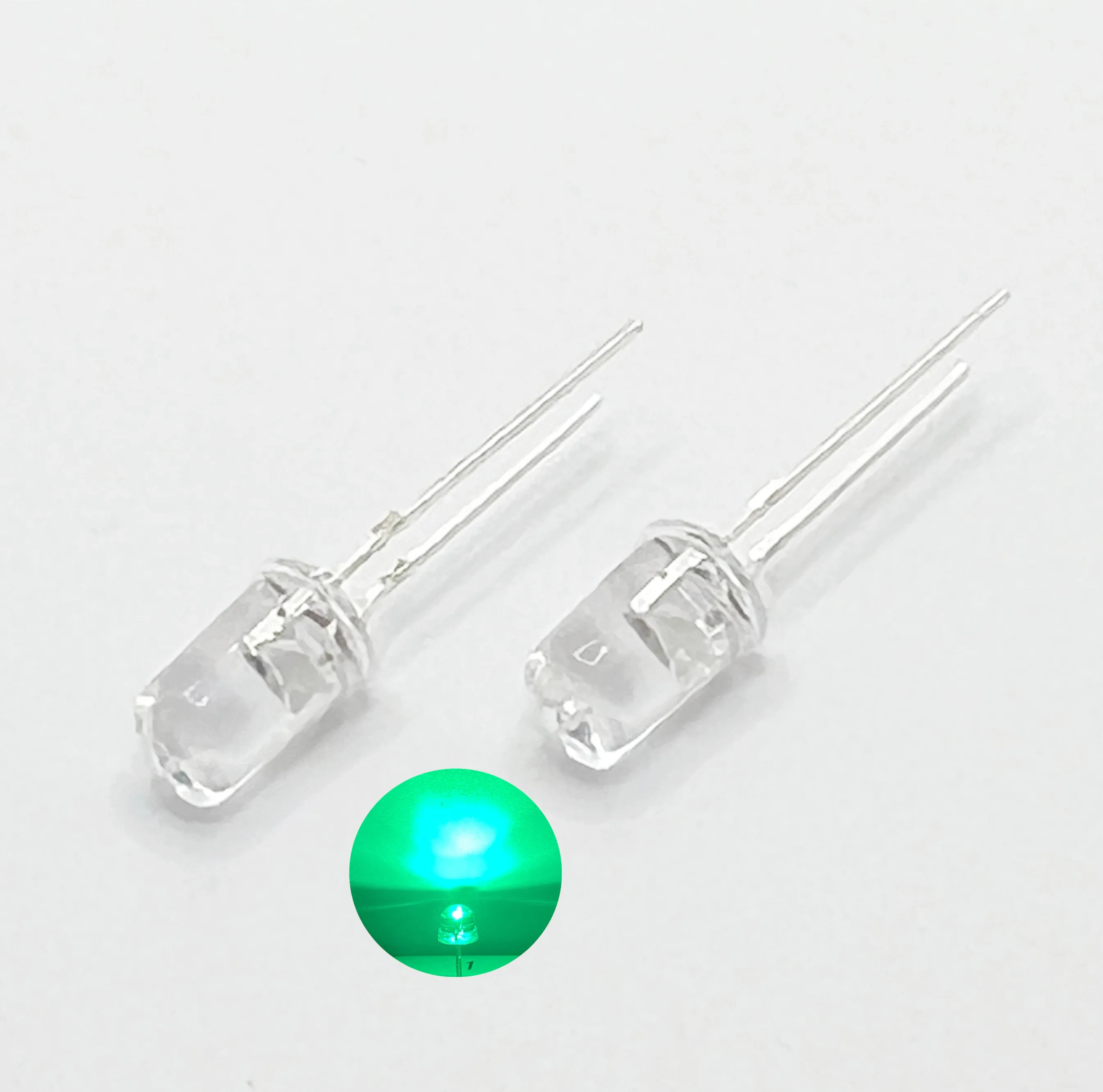 100buc /lot Transparente Rotunde de 5mm super-luminos apa limpede Lumină verde LED becuri cu diode electroluminiscente F5