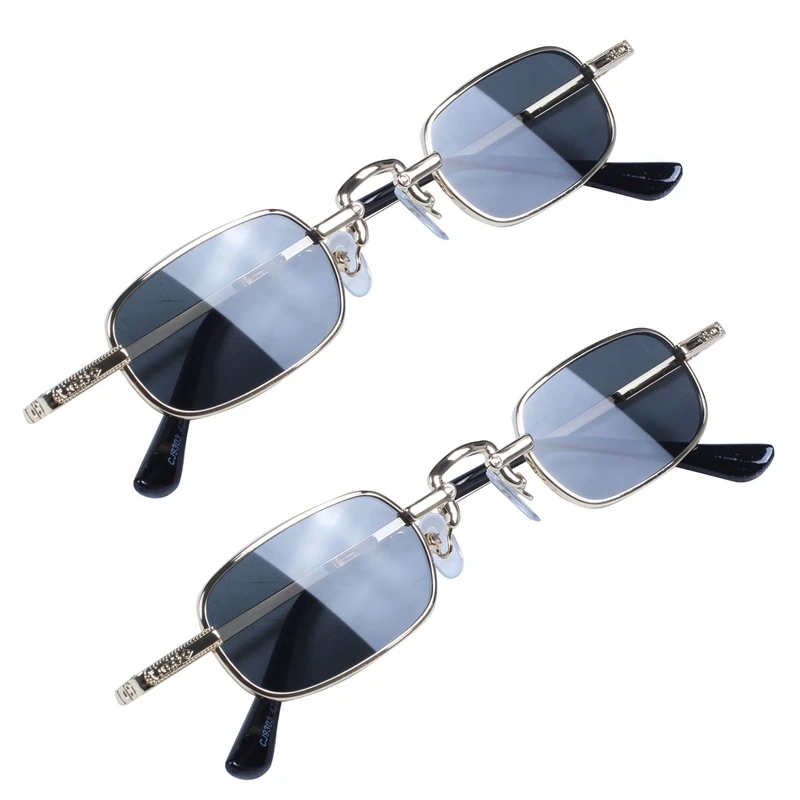 2X Retro Punk Ochelari Clar Pătrat ochelari de Soare pentru Femei ochelari de Soare Retro Bărbați Cadru Metalic-Negru Gri & Aur