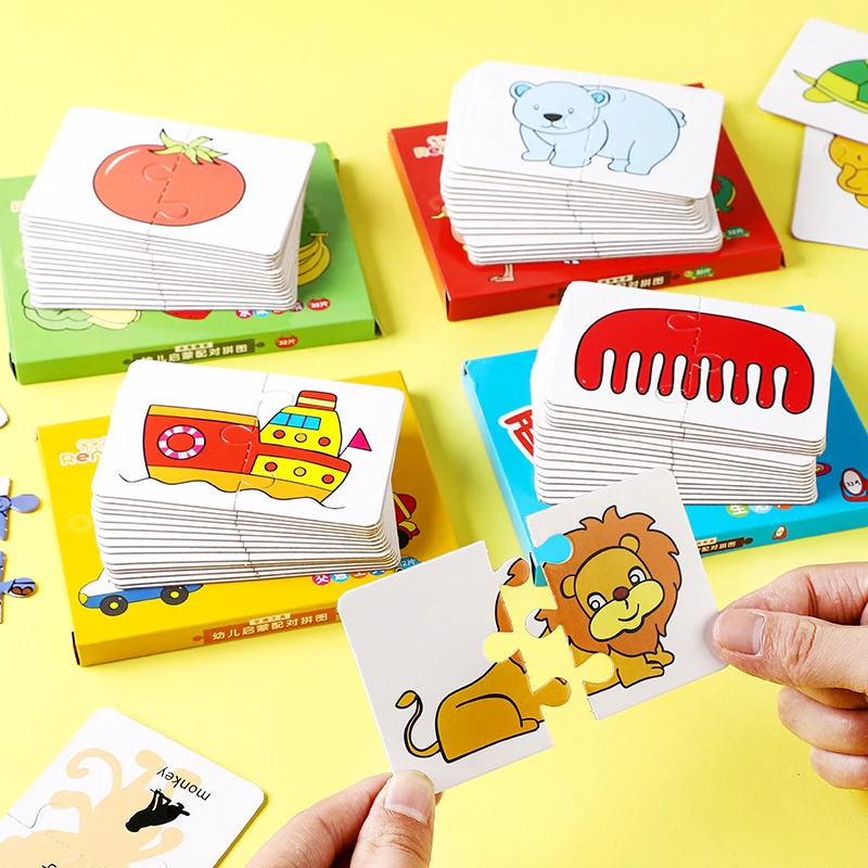 32Pcs Copilul Montessori Carte de Joc de Potrivire de Educație Timpurie Jucarii Puzzle Puzzle de Desene animate Jucarii Forma de Culoare Cognitive de Formare de Noi
