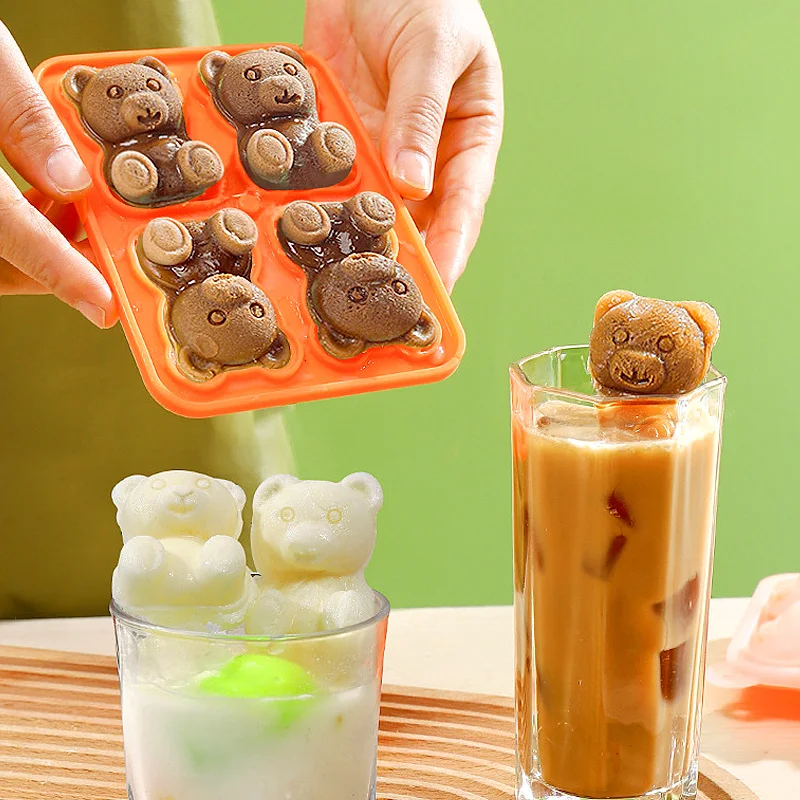4 Grila de Mucegai Silicon 3D Bear Forma de Cub de Gheață Filtru de Tort de Ciocolata Bomboane Mucegai Aluat Mucegai Pentru Cafea Ceai Lapte Whisky cu Gheață Mucegai