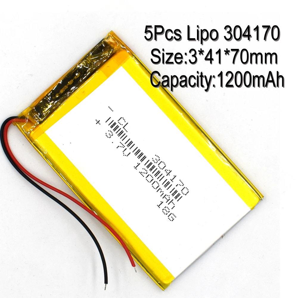 5Pcs 3.7 V 1200mAh Li-Po Baterie Reîncărcabilă 304170 Litiu-Polimer celule Pentru MP5 GPS, PSP, Laptop Cartea 3*41*70mm