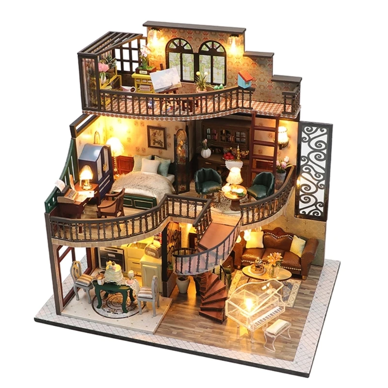 6XDE Casa cu Capac de Praf Diy casă de Păpuși, Miniaturi de Constructii-Blocuri Jucarii pentru Copii-Fată Ziua de nastere Cadouri Accesorii