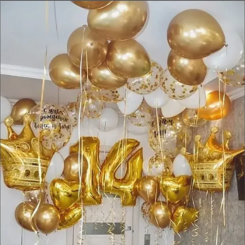 Alb Mat Confetti Chrome Aur Baloane Latex Mare Sticlă De Șampanie Cupa Coroanei Balon De Folie Petrecerea De Nunta Decor Supplie