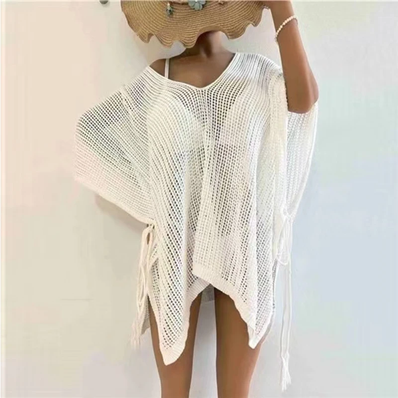 Casaul Tricotate Bluza Pulover Femei Sexy Goale De Moda Neregulate Split Stil Plajă De Protecție Solară Bluza Haine Largi 26902