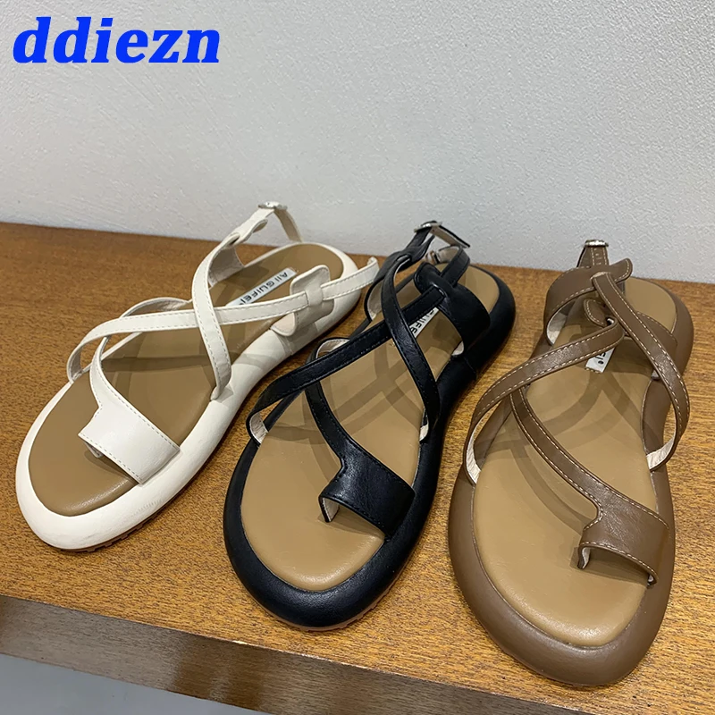 Catarama Doamnelor Sandale Flats Pantofi de Vară în aer liber Feminin Încălțăminte Rotund Toe Moda Cross-legat Sandale Pantofi Pentru Femei 2023