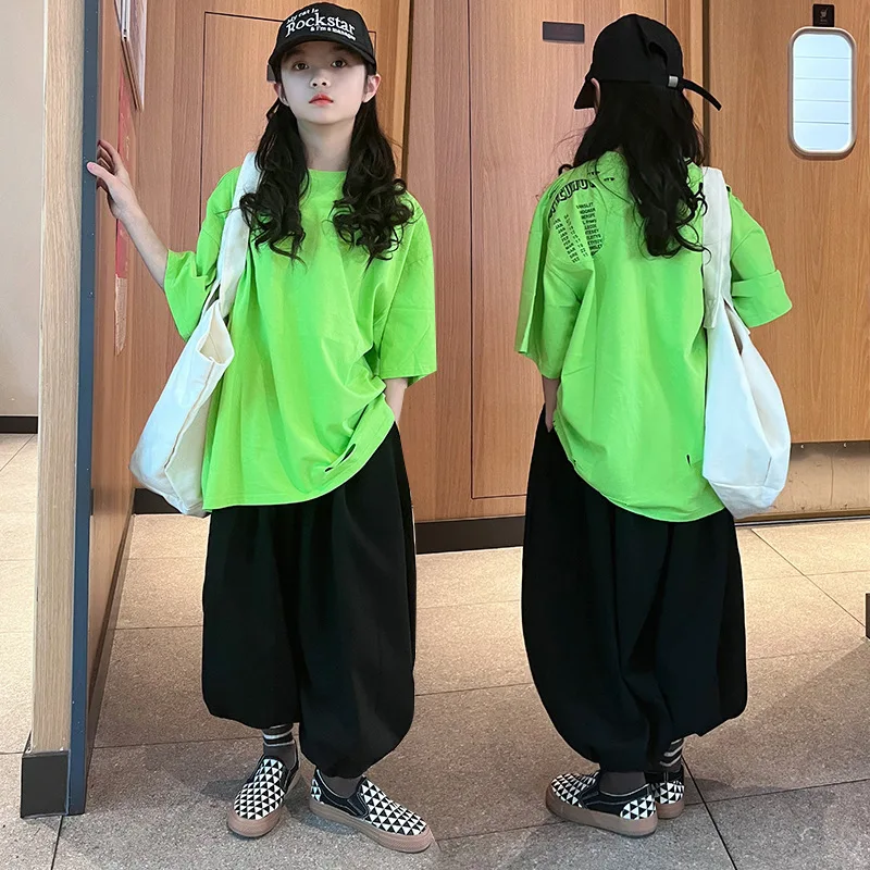Coreea de Îmbrăcăminte pentru Copii de Vară, Alb, Nou, Liber Rupt tricou + Pantaloni Casual 2 buc Moda Streetwear Costum Fată Seturi 4-14 Ani