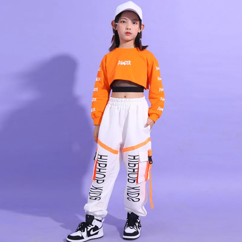 Crianças colheita carta superior impressão calças de carga meninas moletom joggeri criança streetwear roupas adolescente hip hop