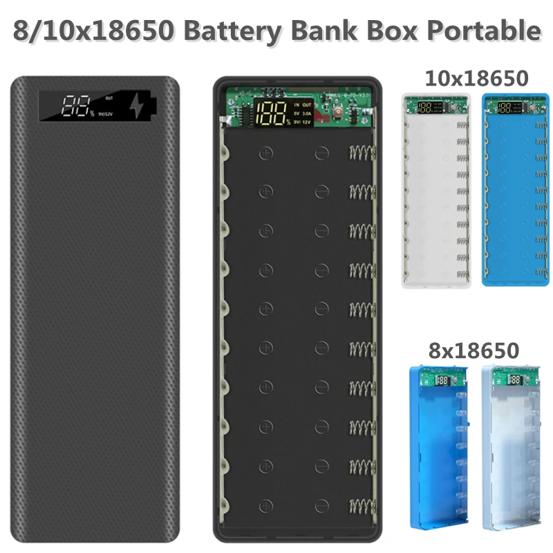 Display mare 10/8*18650 Baterie Cutie de Depozitare Dual USB Power Bank Caz DIY Caz 10*18650 Baterie Suport Cutie PD QC3.0 De Încărcare Rapidă