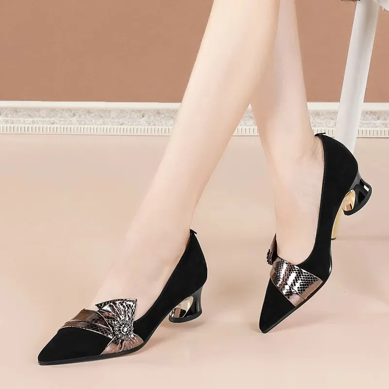 Doamna De Moda De Înaltă Calitate De Primăvară & Vară Toc Pătrat Pompe De Femei Casual Piele De Căprioară Confort Office Shoes Mujeres Tacones Altos G372