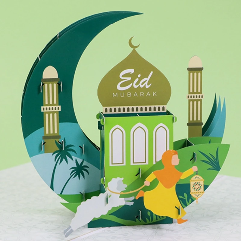 Eid Mubarak Felicitari 3D Castelul & Luna de pop-Up de Carduri pentru Creative Ramadan Mesaj de Carte Festivalul de Petrecere Decoratiuni