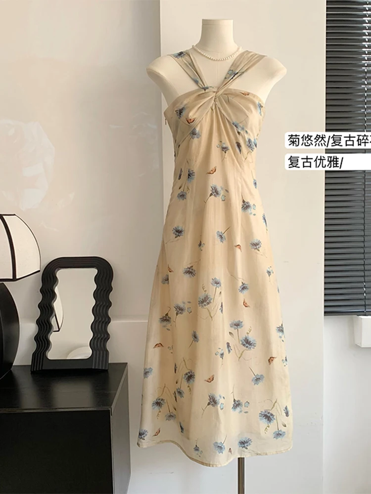 Estetică Retro Romantic Imprimare Femei-O Bucată de Cutat Șic Gât-montat Design Vintage Eleganta Rochie de Glezna-Lungime 2023 Vara