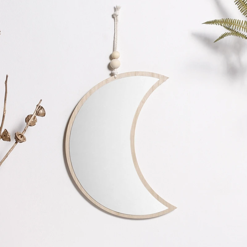 Faza De Luna Oglindă Decor Natural, Acrilic Pe Perete Oglinzi Decorative De Design Interior Din Lemn Moon În Formă De Oglindă Decor Boem