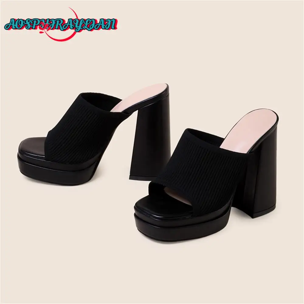 Femei pe Platforma Sandale de Moda de Vară 2023 Catâri Papuci de casă Tocuri inalte Cap Pătrat Femei Alunecare Pe Pantofi