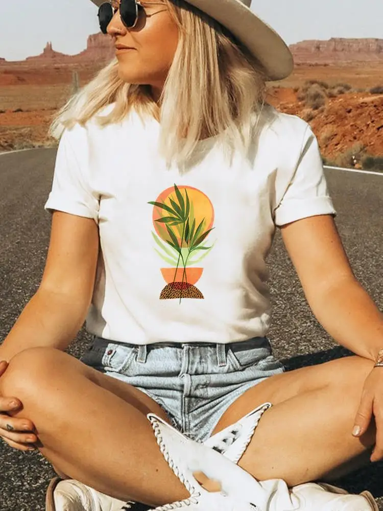 Flori de Plante Tendință Drăguț Dulce Tee Top Moda Femei Maneci Scurte Print Tshirt Graphic T-shirt-uri de Vară, de Primăvară de Imprimare de Îmbrăcăminte