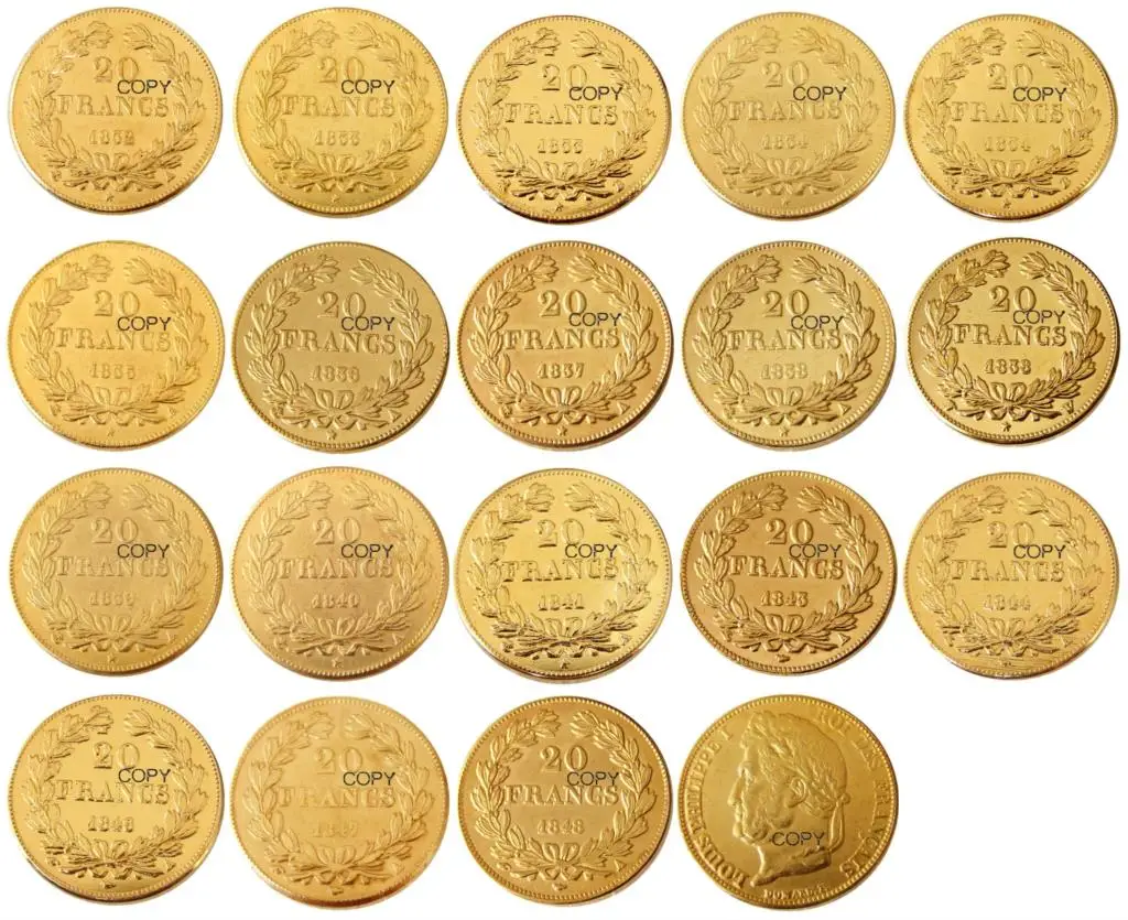 Franța 20 de Franța (1832-1848 AB)18PCS Placat cu Aur Copie Decorative Monede