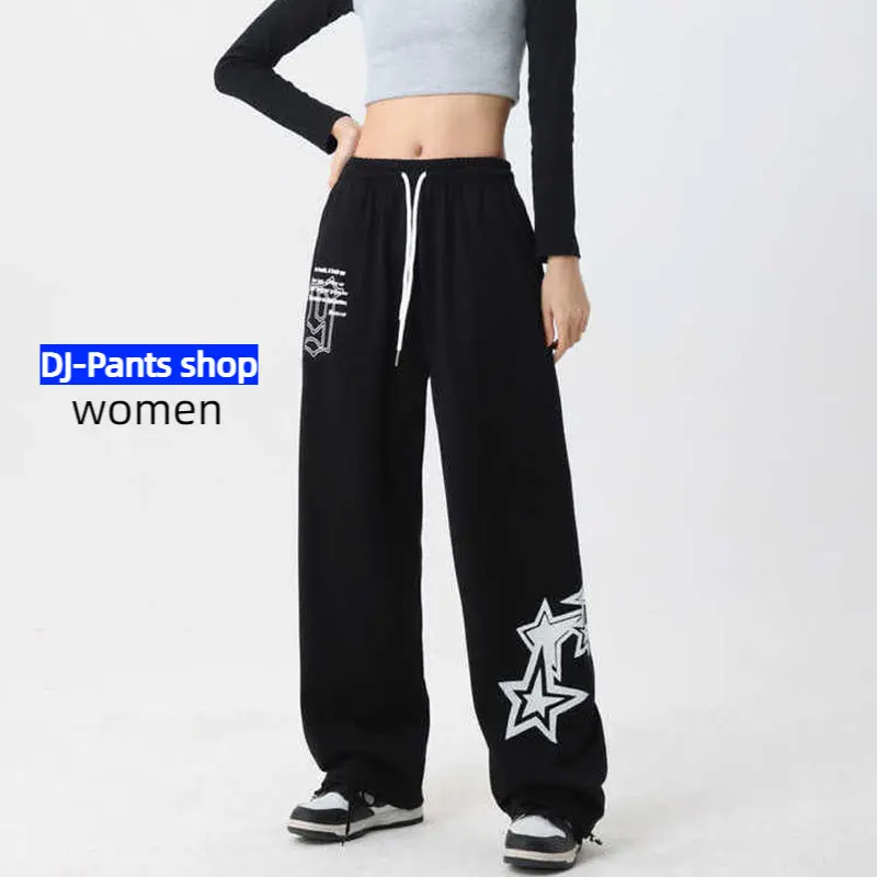 Hip Hop Streetwear Supradimensionat Jogging Pantaloni De Trening Femei Nou Cordon Elastic Talie Stele Largi Picior Umflat Casual Pantaloni Sport