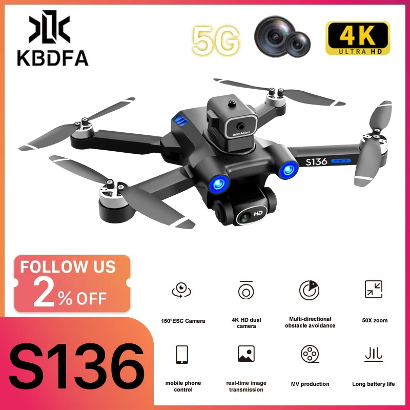 KBDFA dll S136 RC Camera 4K Drone HD Profesionale 5G Laser de Evitare a obstacolelor Elicopter GPS fără Perii Pliabil Quadcopter Jucarie Cadou