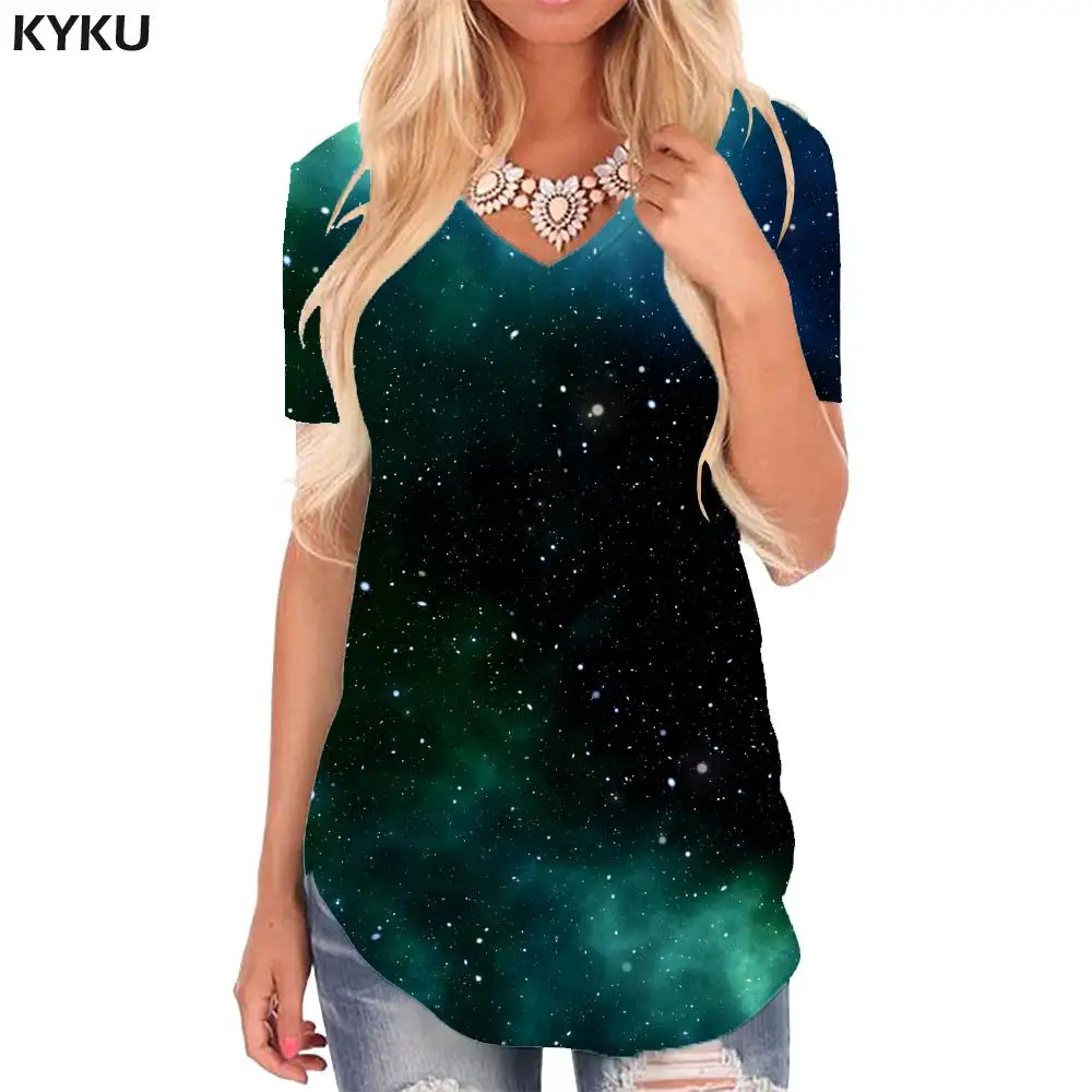KYKU Galaxy Tricou Femei Spațiu V-neck Tricou Univers T-shirt Colorat 3d Tricou de Imprimare Femei Îmbrăcăminte Hip hop Cool Streetwear