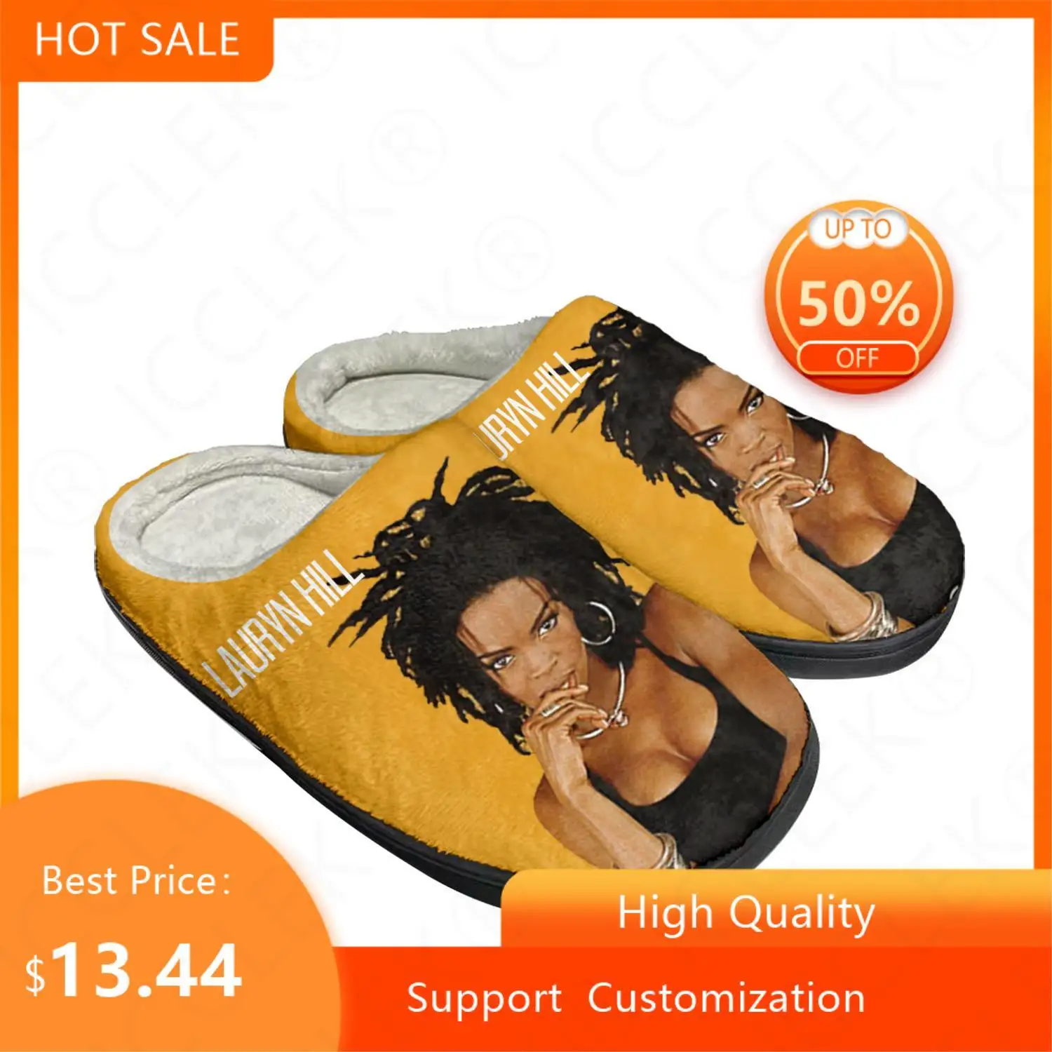 Lauryn Hill Rapper Pop Acasă Bumbac Personalizate Papuci Mens Sandale Femei Pluș Dormitor Casual Ține De Cald Pantof Termică Papuci De Casă Negru
