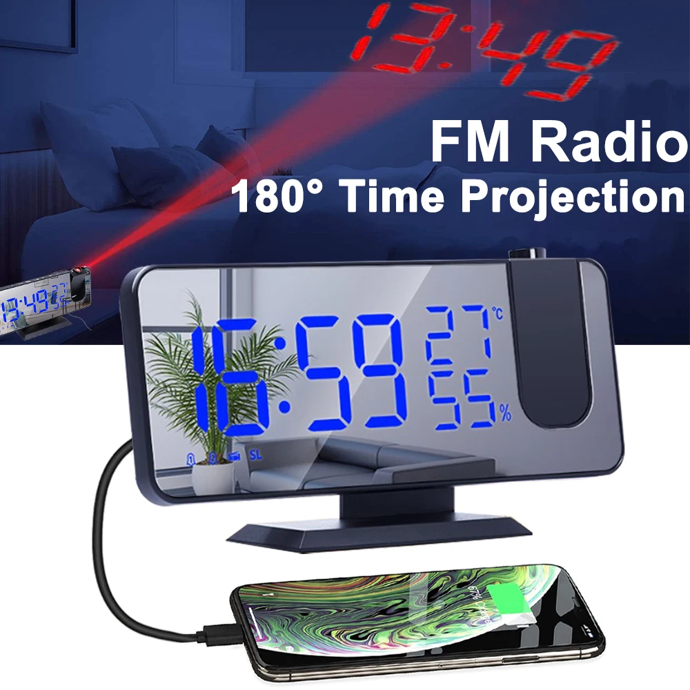 LED Digital Ceas cu Alarmă Desktop de Masă USB Electronice Ceas Deșteptător cu Proiecție Radio FM Timp Proiector Dormitor, Noptiera Ceas