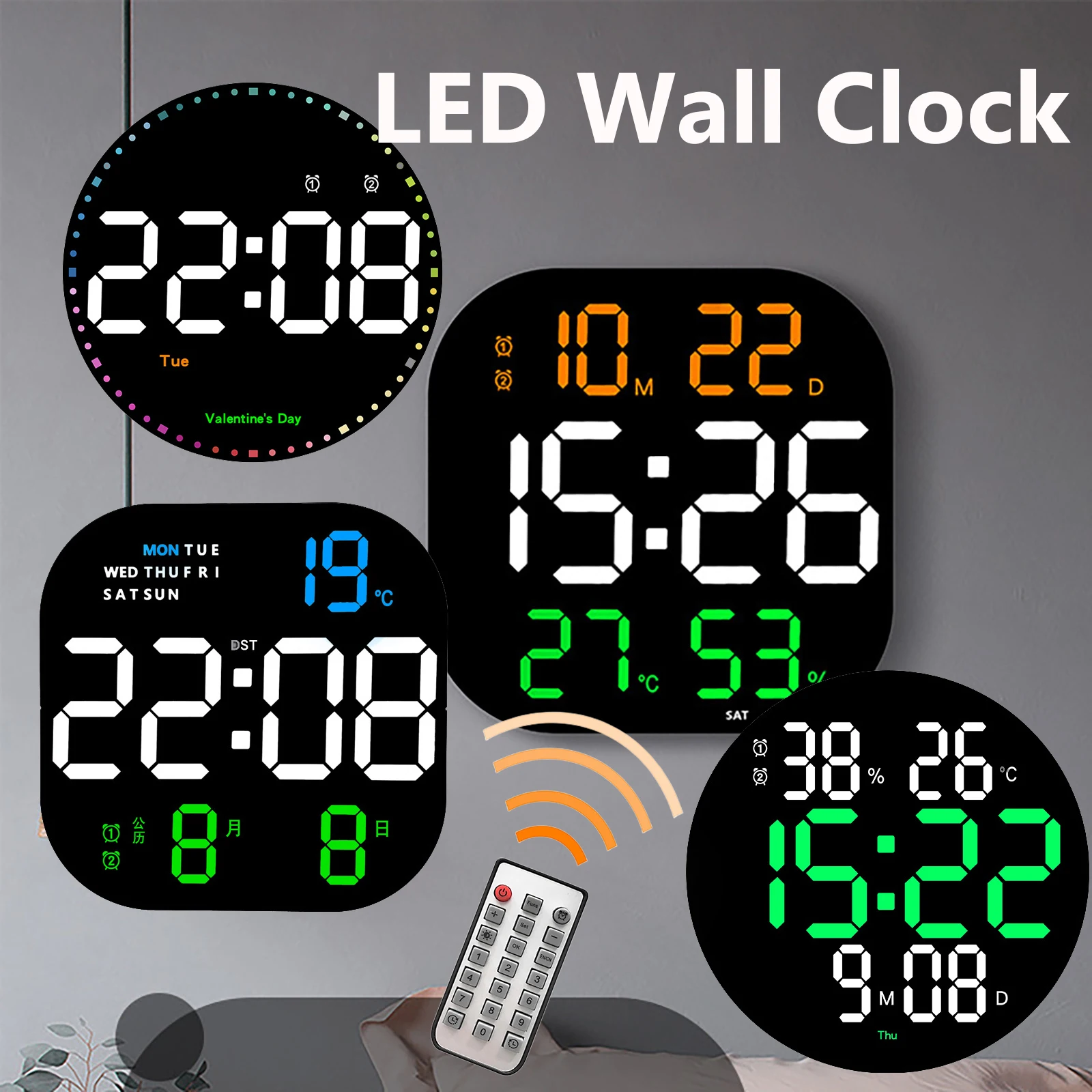 LED-uri Digitale Ceas de Perete cu Ecran Mare Temperatura Data Zi Afișaj Electronic cu LED Ceas cu Control de la Distanță Camera de zi de Decorare