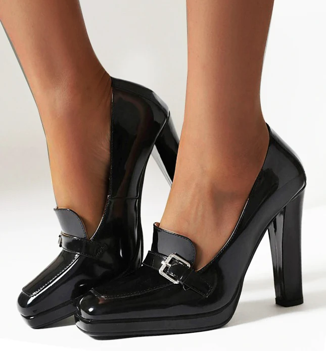LIHUAMAO 2023 New design din piele de brevet aluneca pe haimana pantofi cu toc Femei indesata Toc Pompe de Toc pătrat de Pantofi