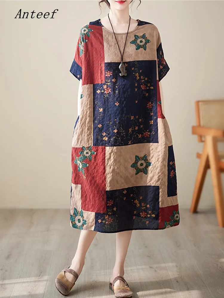 maneci scurte supradimensionate bumbac floral vintage rochii pentru femei casual vrac rochie lunga de vara elegante haine 2023