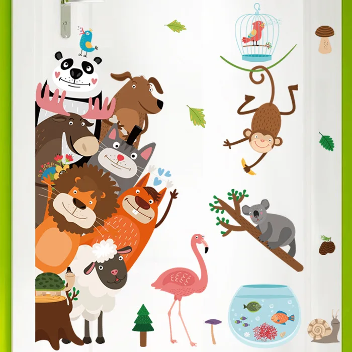 Mare Petrecere de Animale Autocolante de Perete European de Animale Desene animate Ușa Autocolant de Clasă Grădiniță Camera Copiilor Decor Acasă