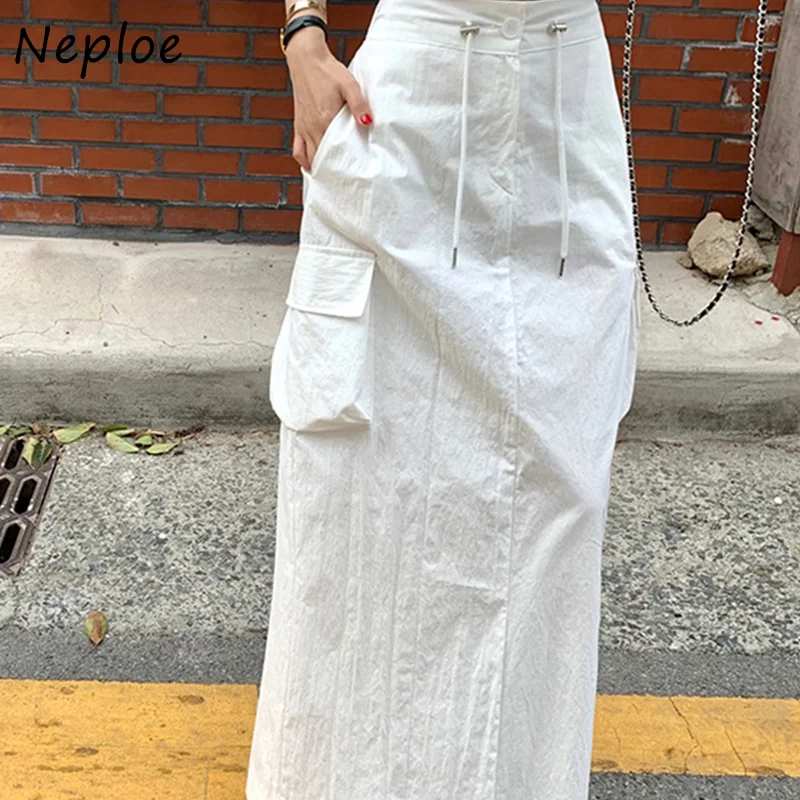 Neploe Fairycore Streetwear Jupes Femme Vara coreean Chic Nișă Versatil Cordon din Dantela-up Talie Slăbire Buzunar Munca Fusta