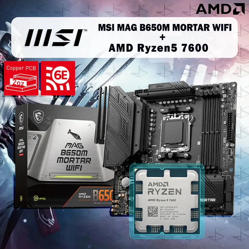 Noul AMD Ryzen 5 7600 R5 7600 CPU + MSI MAG B650M MORTAR WIFI Placa de baza Micro-ATX Desktop B650 DDR5 6400+(OC) MHz Socket AM5