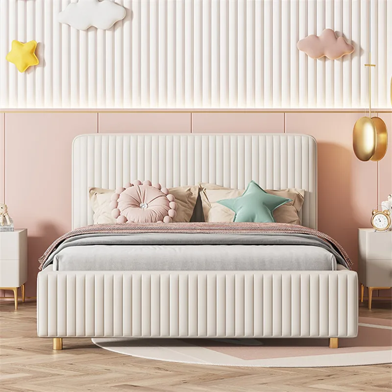 Pat pentru copii tehnologie din piele Nordic light lux, dormitor secundar cameră pentru copii de 1,5 m simplu pat de piele