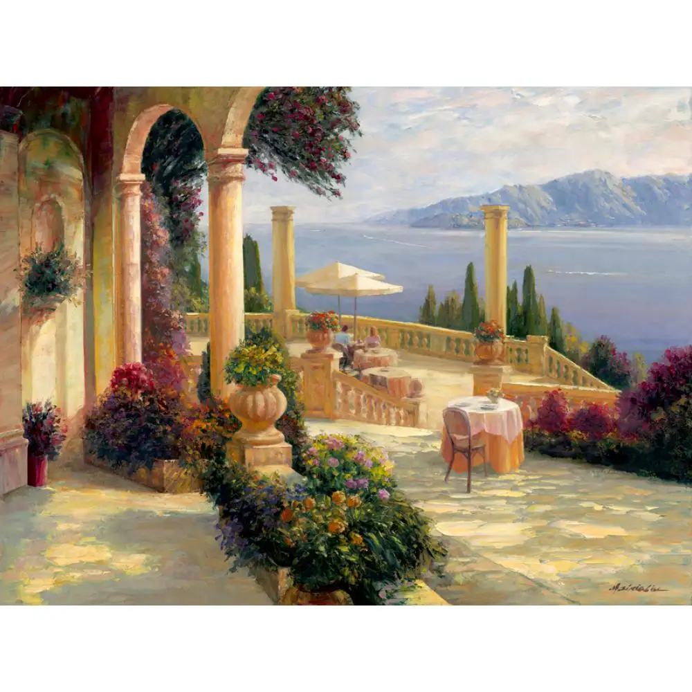 Peisaj contemporan Pictura Handmade Panza de Artă Seside Villa Mediterana opera de Arta pentru Camera de zi Baie Decor de Perete