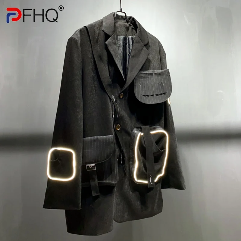 PFHQ Personalitate Reflecta Lumina de Design Multe Buzunare de Înaltă Calitate Bărbați Costum Haina Eleganta Stradă 2023 Vara Jachete Sacou 21F1481