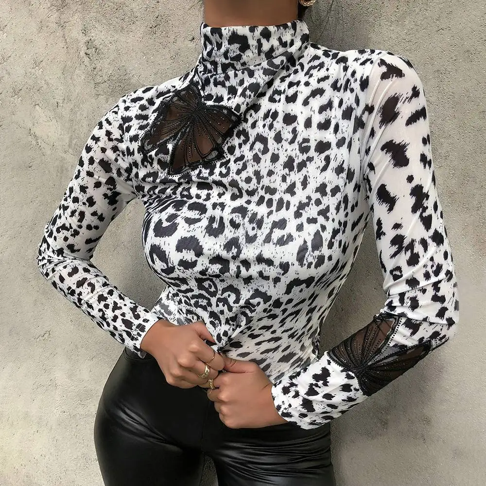 ReeRee Leopard Bază De Poliester Pulover Alte All-Season Guler Maneca Lunga Alte Topuri Femeile