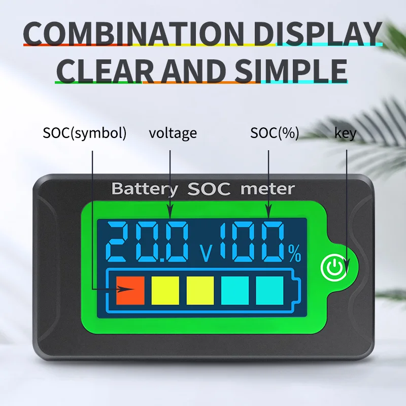 Rezistent la apa Baterie Indicator de Capacitate DC Voltmetru 8-100V Plumb Acid de Fier Litiu Baterie Tester SOC Metru 12V 24V 48V 72V