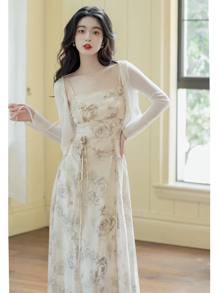 Rochie Retro Costum Franceză Stil Elegant 2 Bucata Set Femeile Papusa Camasa Cu Guler Șic Top+Talie Mare Florale Rochii Vintage De Primăvară