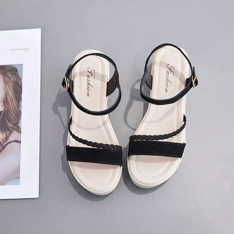 Sandale plate pentru Femei Pantofi de Basm Vânt dintr-Un singur cuvânt Catarama Femei Pantofi Respirabil Confortabil Tocuri Pană Doamnelor Sporind Sandale