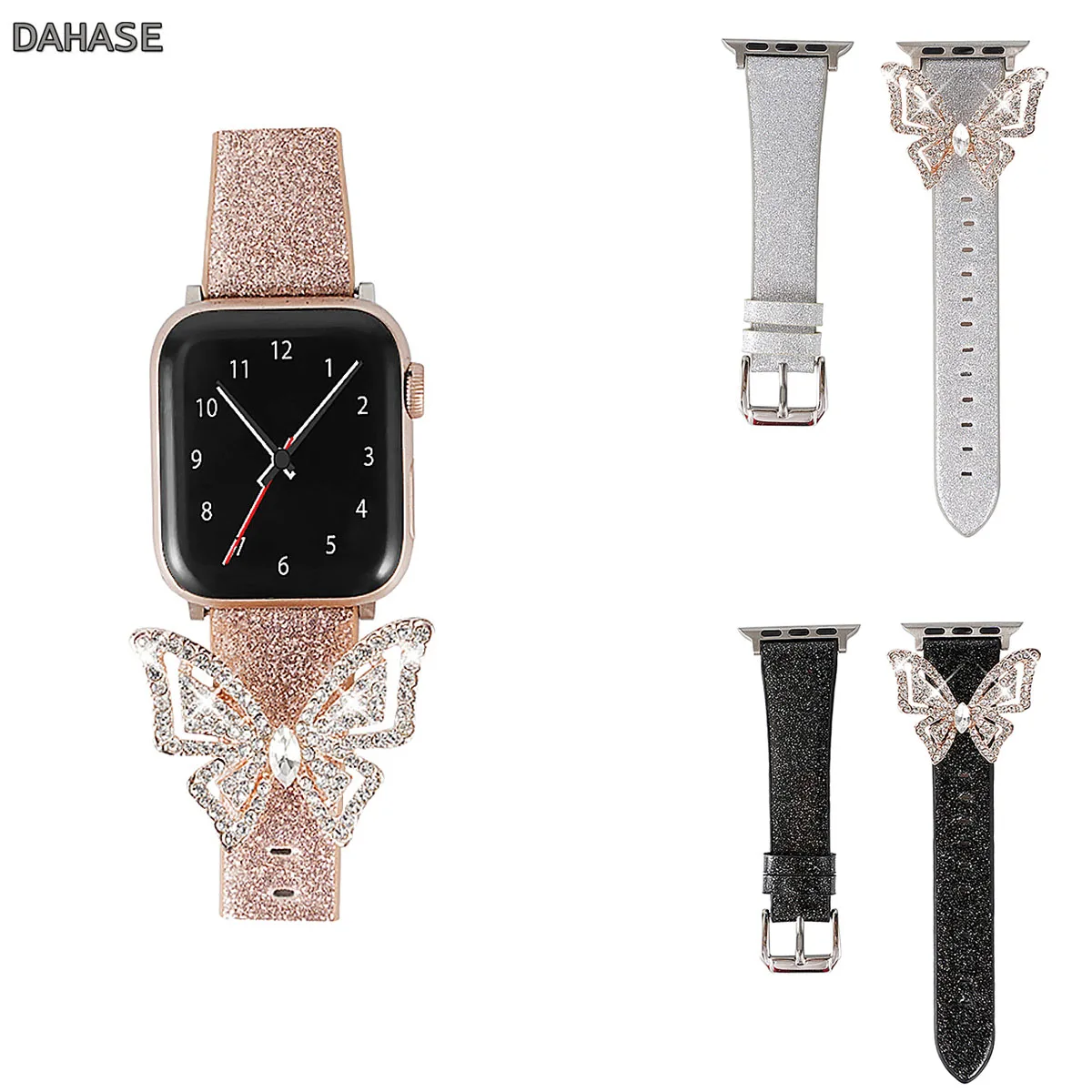Sclipici Fluture Curea din Piele Pentru Apple Watch Band Seria 1 2 3 4 5 6 SE Brățară cu Diamante Pentru 38 40 42 44mm iWatch Bratara