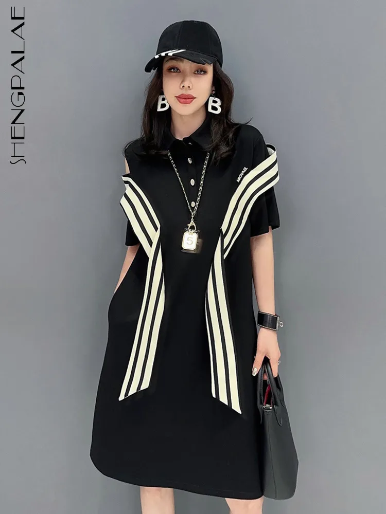 SHENGPALAE coreeană de Moda cu Dungi Panglică Femei Rochie Casual Fată la Modă Personalizate Halat Vestido 2023 Vara Haine Noi R2392
