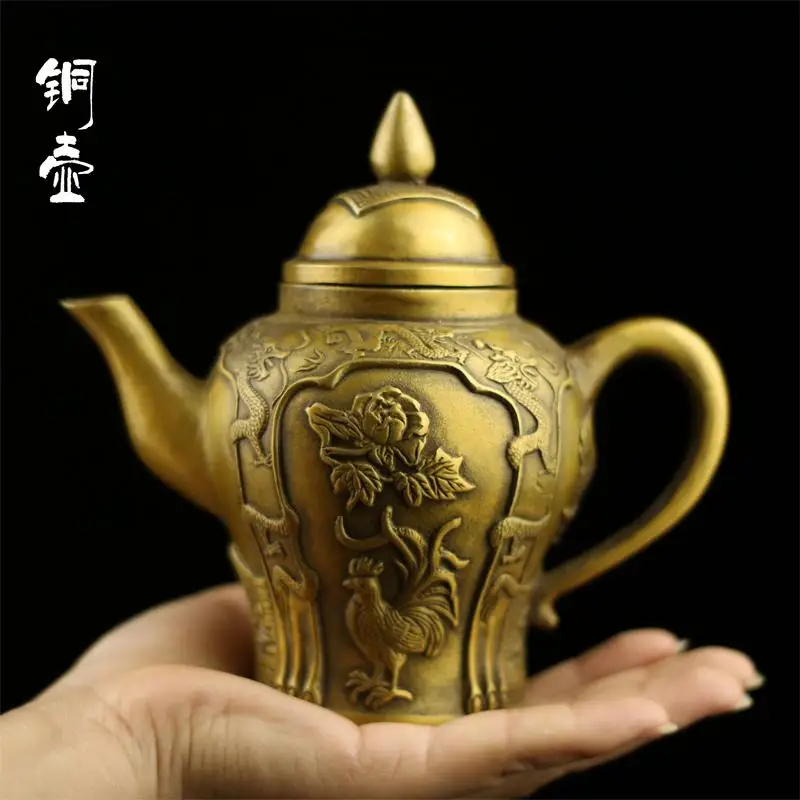 SHUN alamă pui Fierbător Norocos Turnătorie Oală de ceai Decor Birou