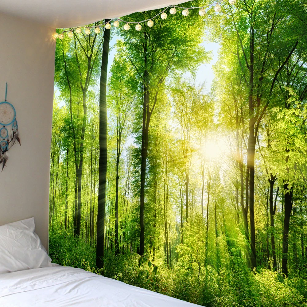 Soare, pădure, peisaj tapiserie dormitor decor agățat de pânză moale, confortabil și ușor de a avea grijă de