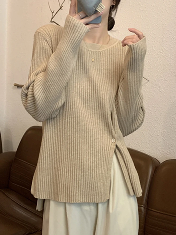 Split Pulover Maneca Lunga Pulover tricotat pentru Femei Toamna Și Iarna coreean 2022 Nou Design de Top