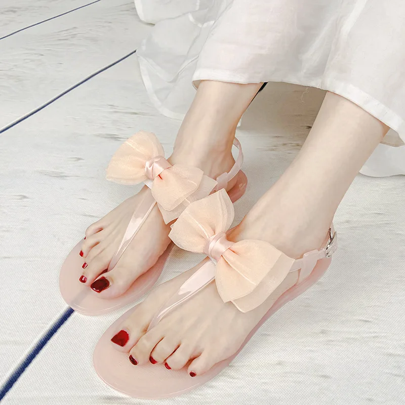 Vara Femei de Cristal Sandale Ușoare Clip-toe Slide-uri de Moda Plasă Bow Jelly Sandale Exterior Plat Sandale Casual, de Plaja, Flip-Flops