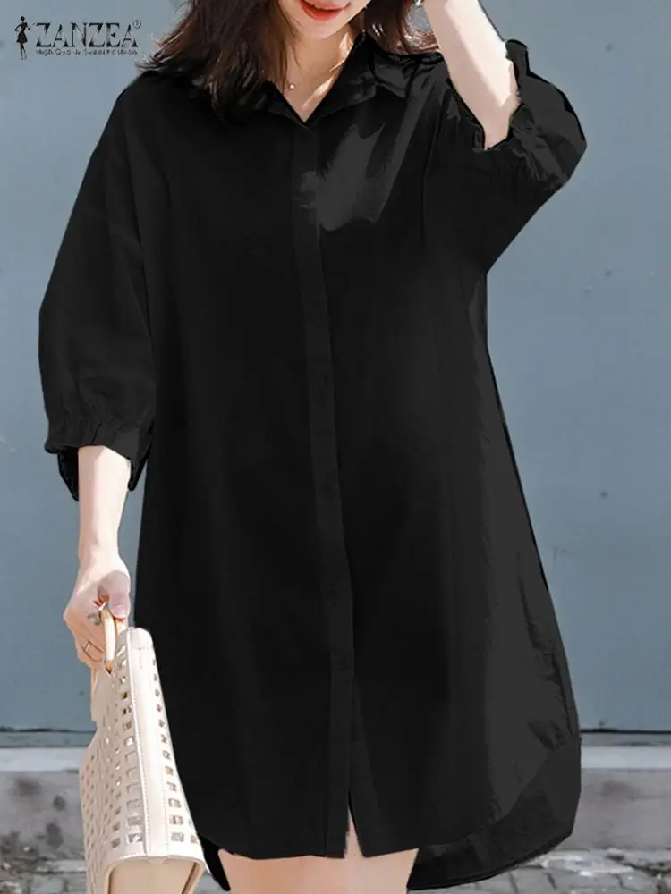Vara Rochii Elegante Femei Rever Neck Shirt Dress Genunchi Lungime Halat ZANZEA Moda Solide în Vrac Birou OL Vestidos Supradimensionat