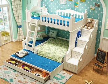 Lemn masiv, pat copii, pat pentru pat dublu din lemn masiv mamei și copilului adult pat două niveluri ridicate și scăzute din lemn de pin de pat pat rack