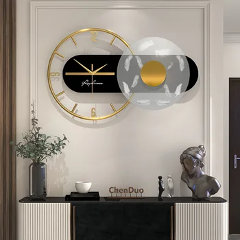 Fier De Artă Creative Living Decorative Tăcut Zdrobitoare Ceas De Perete Rotund Moderne Inel Cu Pene De Înaltă Densitate Dial Placă