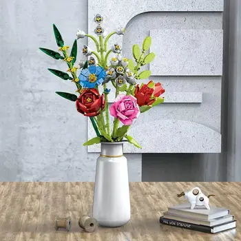 Creative Blocuri de Flori de Trandafir Romantic Buchet de Simulare 3D Flori Model Caramida Jucării pentru Copii Pentru a Trimite Cadouri Prietena