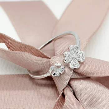 Manșetă cu Inel de Argint 925 pentru Femei cu CZ Patru frunze de Trifoi Norocos Inel Iubitor de Logodna Bijuterii de Nunta