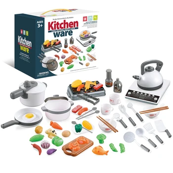 52PCS Bucătărie Jucărie Copii Pretinde Playset cu Vase Oale și Tigăi Set Play Food Fructe Tacâmuri Devreme Jucarii Educative