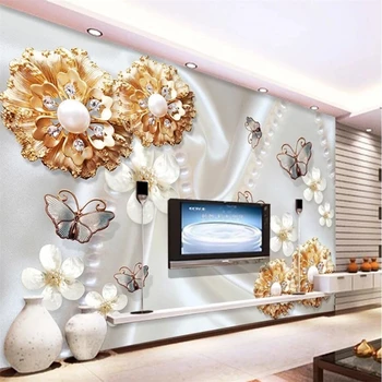 papel de parede Personalizate 3D wallpaper 3D murală de aur bijuterii fluture de lux living dormitor TV de perete de fundal papier peint